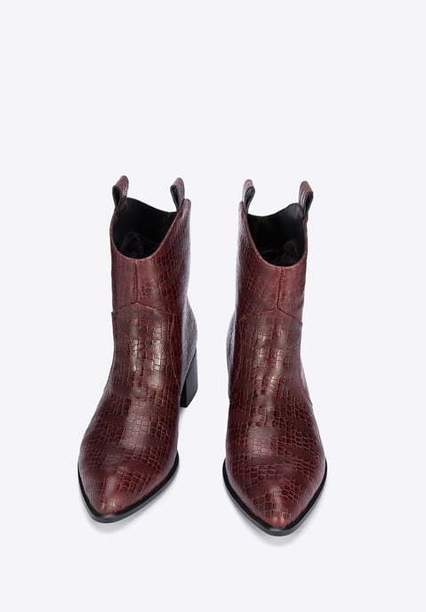 Botas vaqueras Wittchen de piel de cocodrilo para mujer, color burdeos - Image 1
