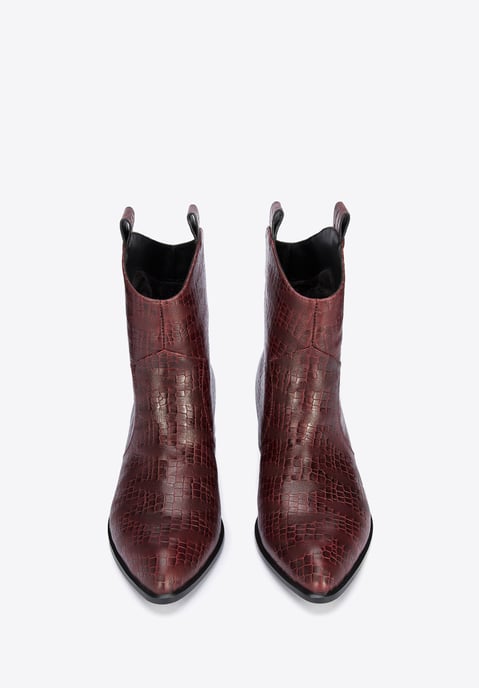 Botas vaqueras Wittchen de piel de cocodrilo para mujer, color burdeos - Image 2