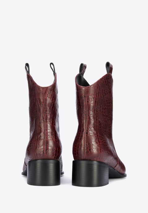 Botas vaqueras Wittchen de piel de cocodrilo para mujer, color burdeos - Image 3