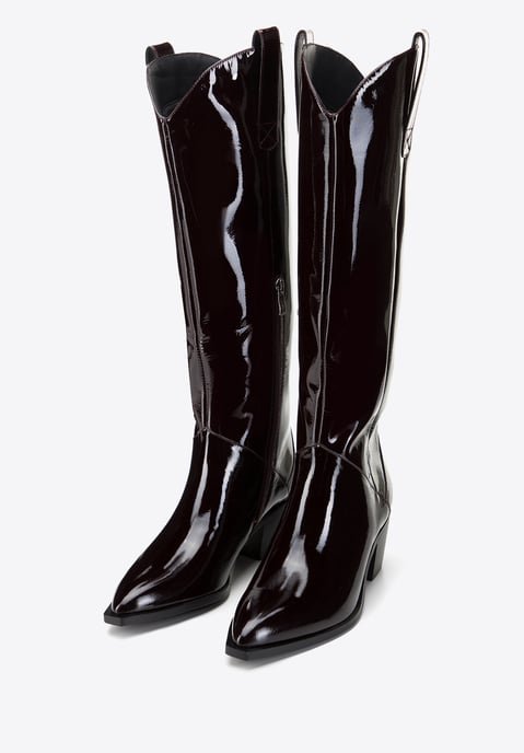 Botas vaqueras Wittchen de charol para mujer altas burdeos oscuro charol - Image 1