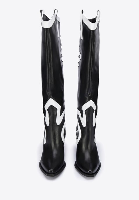 Botas vaqueras de piel bicolor para mujer Wittchen, color blanco y negro - Image 2