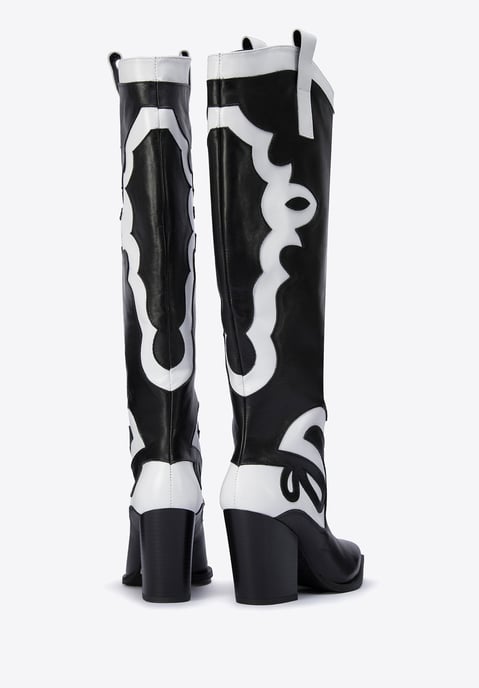 Botas vaqueras de piel bicolor para mujer Wittchen, color blanco y negro - Image 3