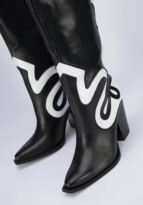 Botas vaqueras de piel bicolor para mujer Wittchen, color blanco y negro - Image 5