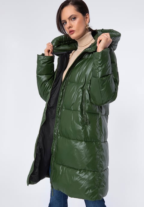 Abrigo acolchado extragrande de nailon verde para mujer de Wittchen - Image 2
