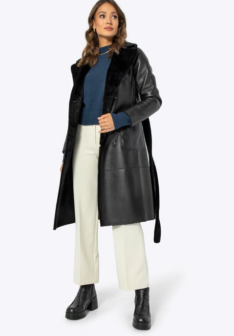 Abrigo de mujer Wittchen con lazo, doble cara, negro, poliéster - Image 2
