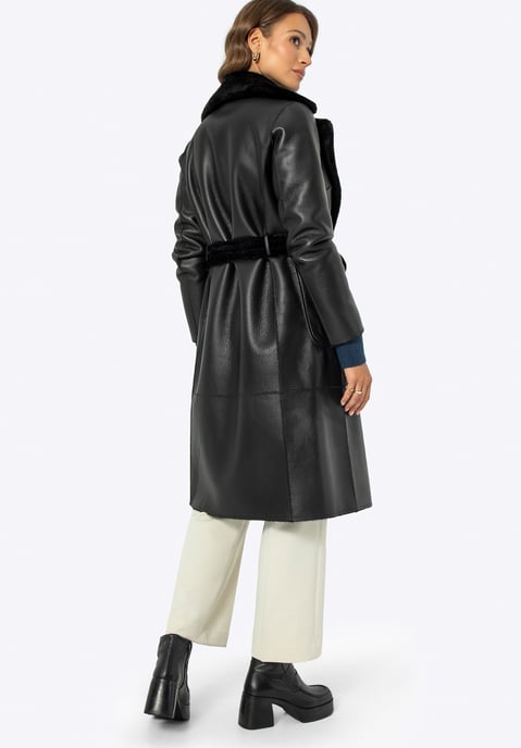 Abrigo de mujer Wittchen con lazo, doble cara, negro, poliéster - Image 3