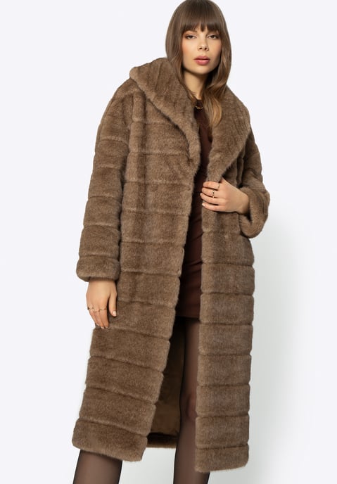 Abrigo de piel sintética para mujer Wittchen con cuello beige oscuro - Image 3