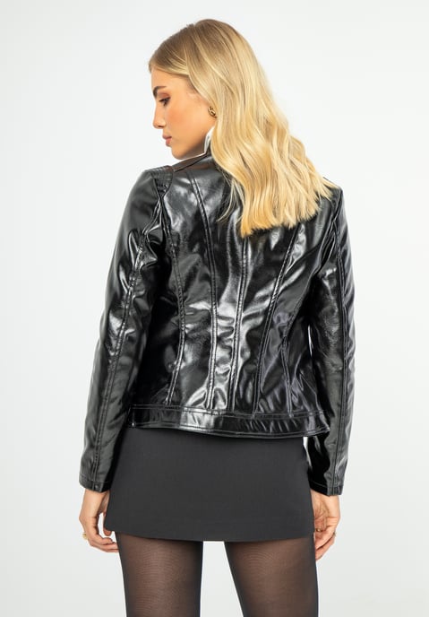 Chaqueta de cuero ecológico negra y plateada para mujer de Wittchen - Image 3