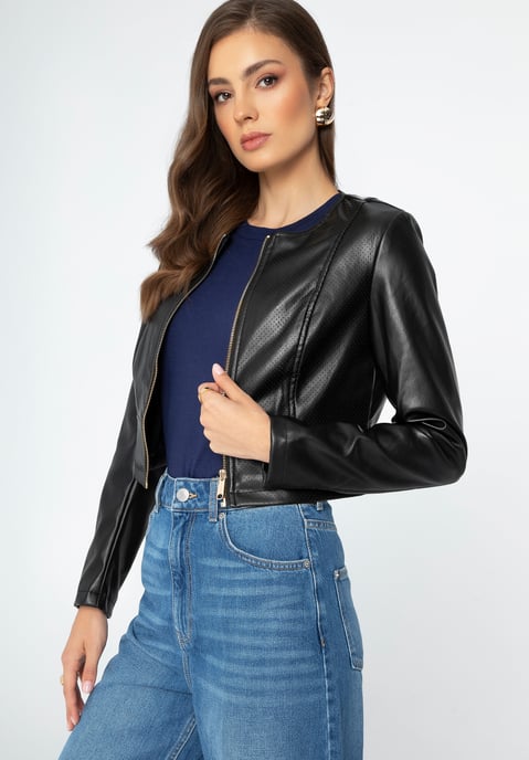 Chaqueta de mujer Wittchen con perforaciones en piel sintética negra - Image 2
