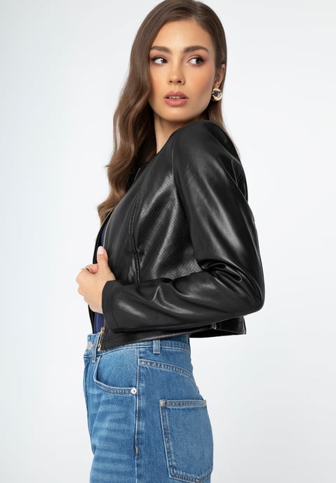 Chaqueta de mujer Wittchen con perforaciones en piel sintética negra - Image 3