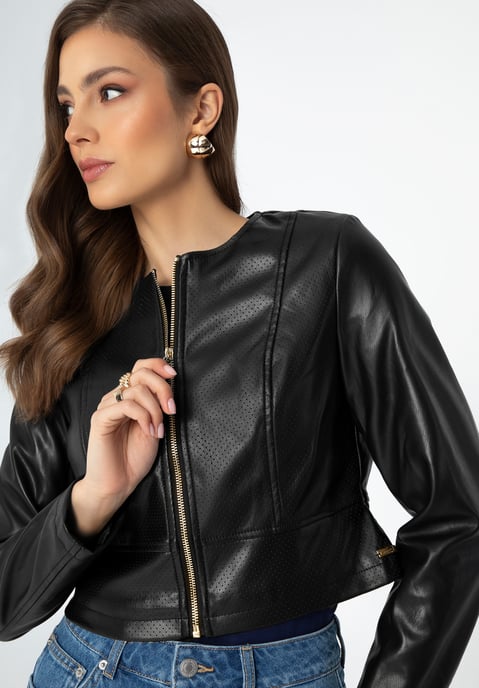 Chaqueta de mujer Wittchen con perforaciones en piel sintética negra - Image 5