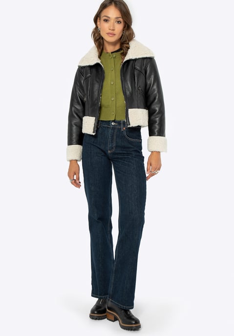 Chaqueta corta de cuero negra con pelo para mujer de Wittchen - Image 2