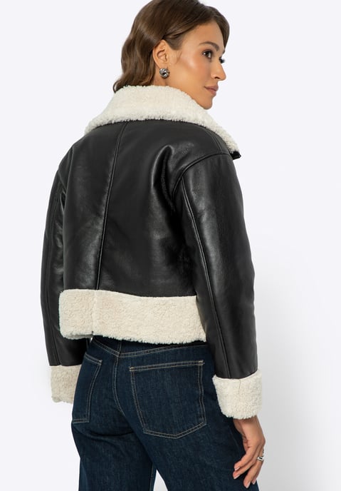 Chaqueta corta de cuero negra con pelo para mujer de Wittchen - Image 3