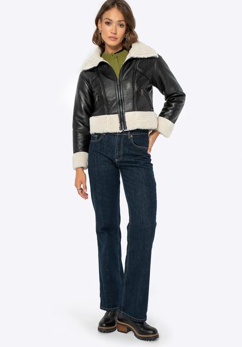 Chaqueta corta de cuero negra con pelo para mujer de Wittchen - Image 4