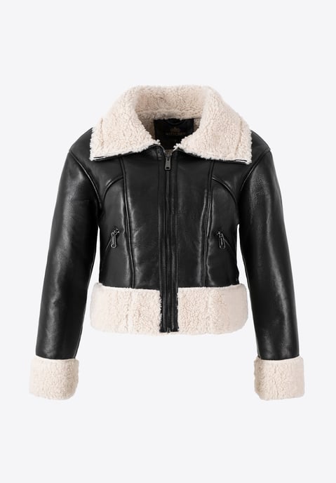 Chaqueta corta de cuero negra con pelo para mujer de Wittchen - Image 6
