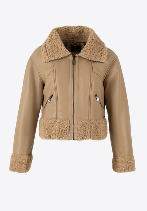 Chaqueta corta beige de mujer Wittchen con pelo, cuero ecológico beige - Image 5