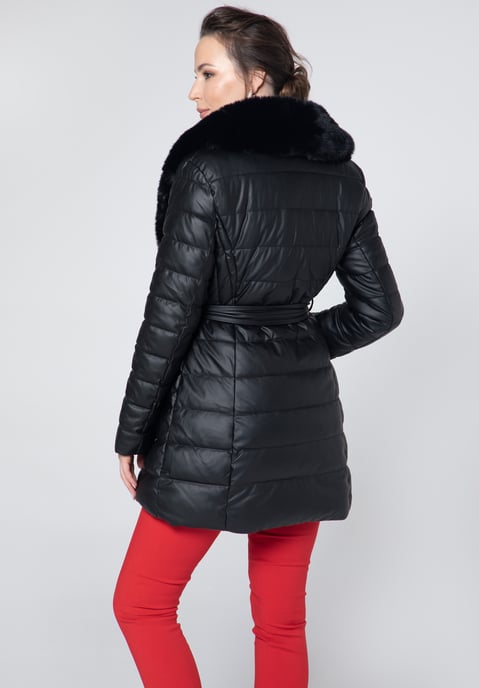 Chaqueta acolchada de piel ecológica Wittchen para mujer con pelo negro Piel - Image 2