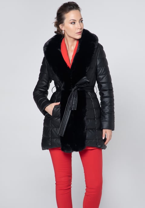 Chaqueta acolchada de piel ecológica Wittchen para mujer con pelo negro Piel - Image 3