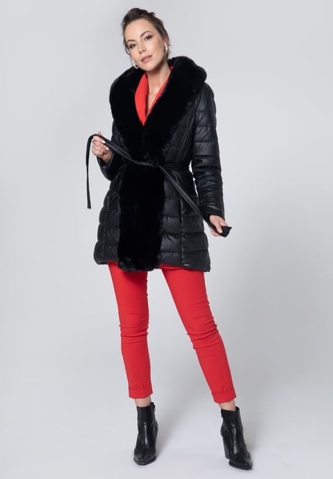 Chaqueta acolchada de piel ecológica Wittchen para mujer con pelo negro Piel - Image 4