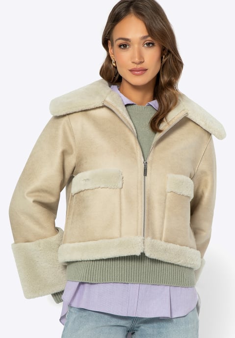 Chaqueta corta Wittchen Woman con pelo sintético, beige claro, piel sintética - Image 2