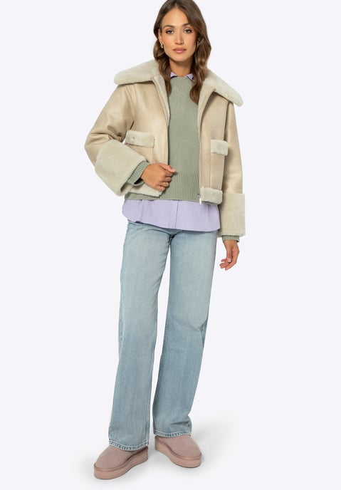 Chaqueta corta Wittchen Woman con pelo sintético, beige claro, piel sintética - Image 4
