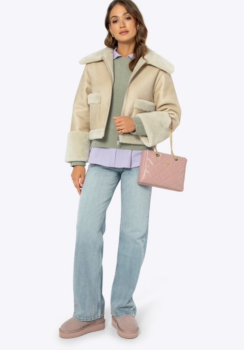 Chaqueta corta Wittchen Woman con pelo sintético, beige claro, piel sintética - Image 5