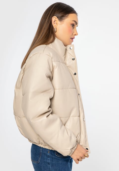 Chaqueta PUFF para mujer Wittchen de piel ecológica, beige claro - Image 2