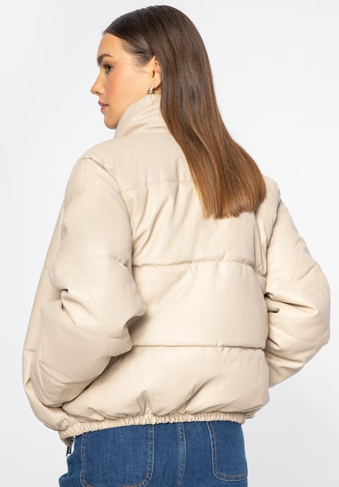 Chaqueta PUFF para mujer Wittchen de piel ecológica, beige claro - Image 3