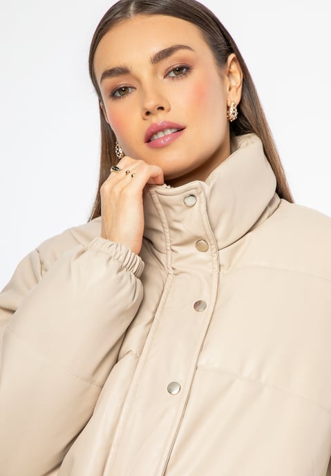 Chaqueta PUFF para mujer Wittchen de piel ecológica, beige claro - Image 4