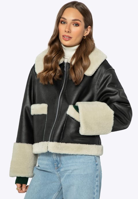 Chaqueta corta de mujer Wittchen con piel sintética negra de polipiel - Image 3