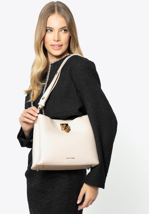 Bolso bandolera de piel para mujer Wittchen con hebilla, color crema - Image 1