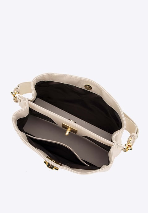 Bolso bandolera de piel para mujer Wittchen con hebilla, color crema - Image 5