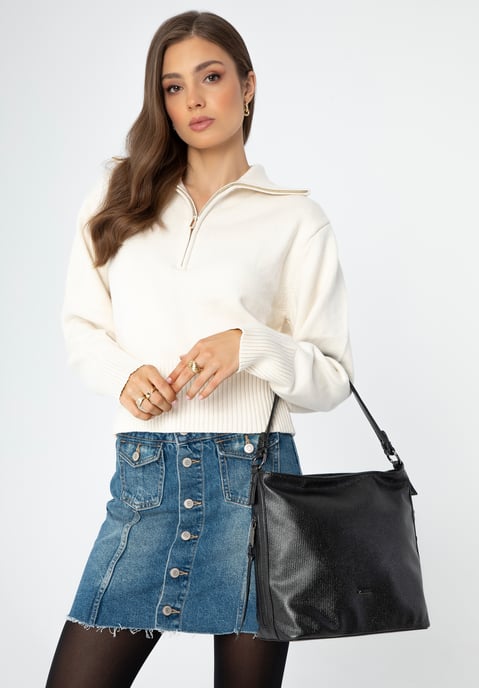 Bolso de mano para mujer Wittchen, negro brillante, piel ecológica negra - Image 4