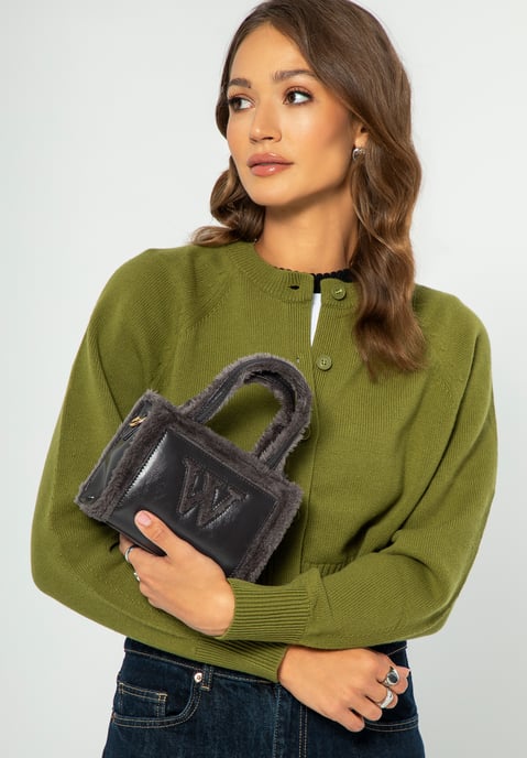 Maleta de mujer Wittchen Woman de ecopiel con ribete de pelo, color gris - Image 4
