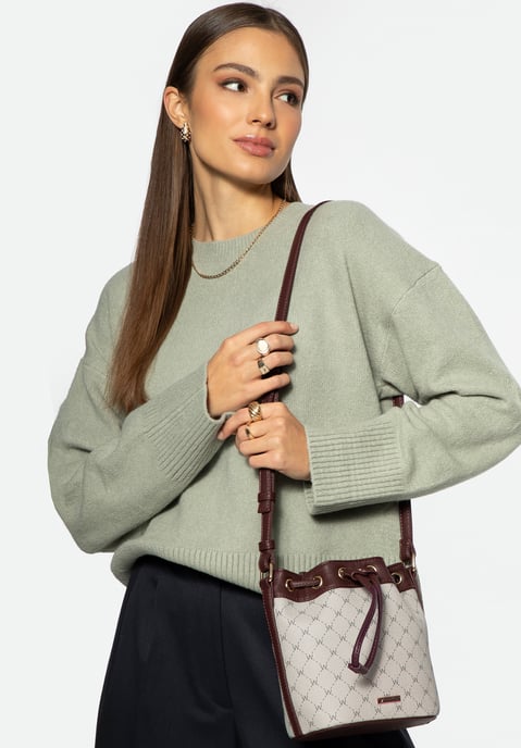 Bolso de mano Wittchen para mujer en ecopiel con monograma en gris y burdeos - Image 5