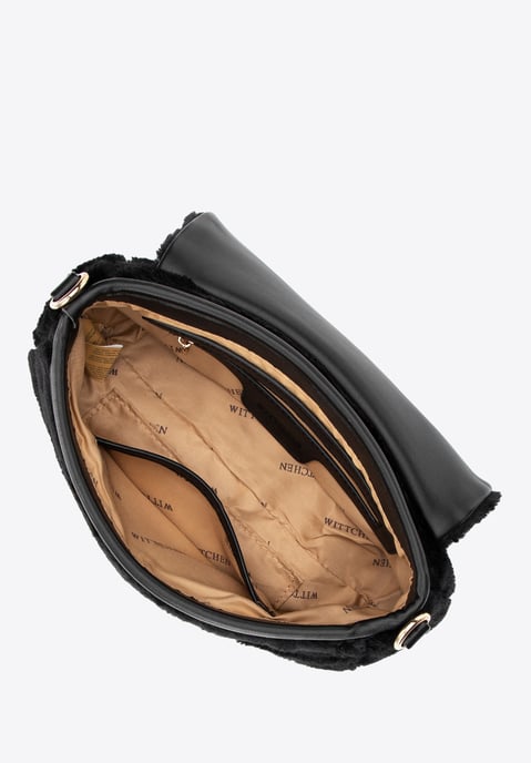 Bolso bandolera Wittchen para mujer con ribete de piel, poliéster negro - Image 2