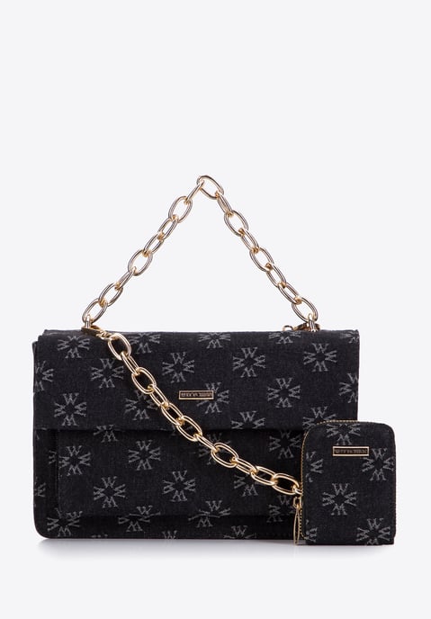 Bolso bandolera vaquero para mujer Wittchen con monograma de algodón negro - Image 2