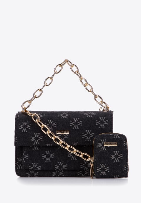 Bolso bandolera vaquero para mujer Wittchen con monograma, vestido negro corto - Image 2