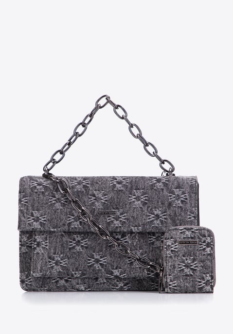 Bolso bandolera vaquero para mujer Wittchen con monograma de algodón gris - Image 2
