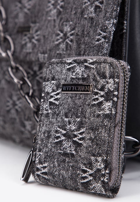 Bolso bandolera vaquero para mujer Wittchen con monograma de algodón gris - Image 3