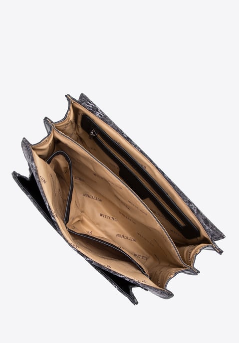 Bolso bandolera vaquero para mujer Wittchen con monograma de algodón gris - Image 4