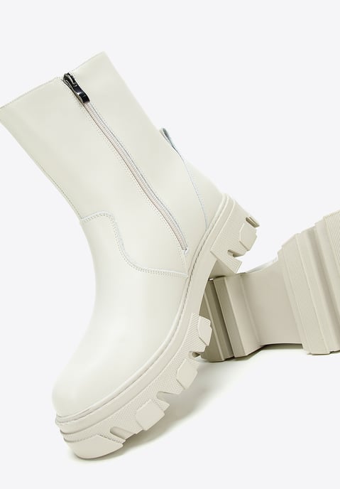 Botas Chelsea de piel Wittchen para mujer con plataforma gris y beige - Image 6