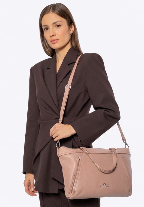 Bolso Wittchen para portátil de 15" con borla, beige, piel natural - Image 2