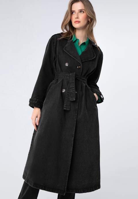 Abrigo vaquero de mujer Wittchen con cinturón de algodón negro - Image 3
