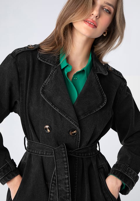 Abrigo vaquero de mujer Wittchen con cinturón de algodón negro - Image 4