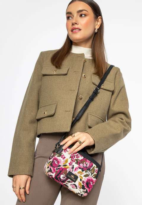 Bolso bandolera para mujer Wittchen de jacquard y ecopiel, blanco y rosa - Image 4