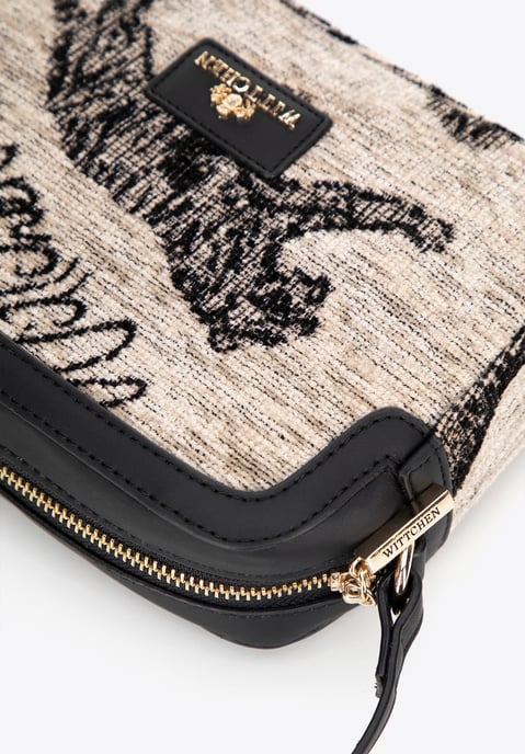 Bolso bandolera para mujer Wittchen de jacquard y ecopiel, color crema y negro - Image 3