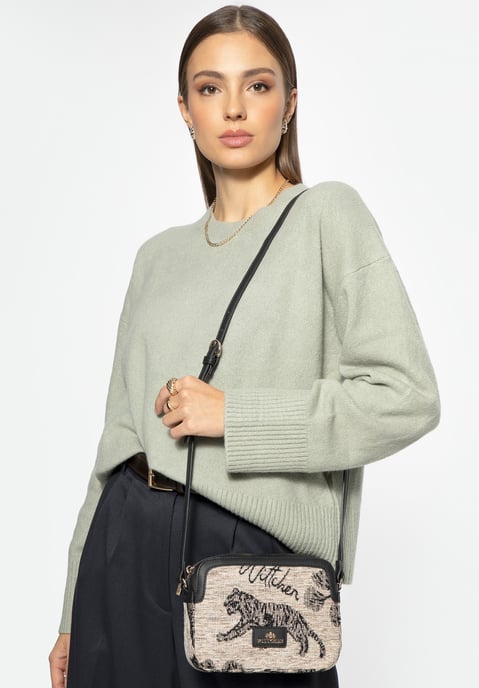 Bolso bandolera para mujer Wittchen de jacquard y ecopiel, color crema y negro - Image 4