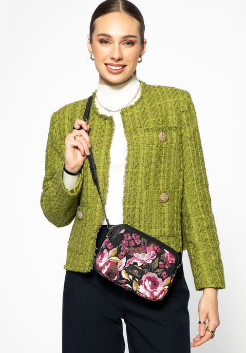 Bolso bandolera para mujer Wittchen de jacquard y ecopiel, color negro y rosa - Image 4