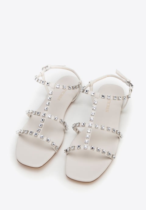 Sandalias de piel para mujer Wittchen con cristales, color crema - Image 1